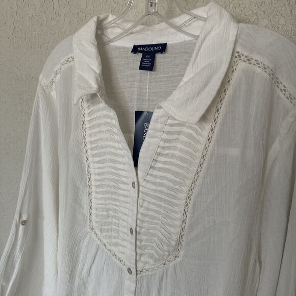 Peasant Top Blouse White Plus Size XXL Pleated Buttons Tunic Shirt Sheer Summer - Picture 5 of 13